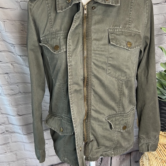 Sky and Sparrow military utility hidden zip army green pocket collar jacket XS - Picture 6 of 10